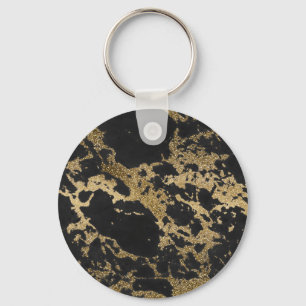 Modern Gold Glitter Black Marble Key Ring