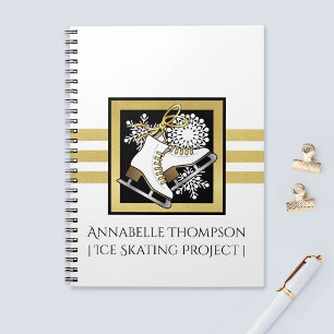 Modern Gold Glitter Black White Ice Skating Notebook