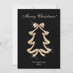 Modern Gold Glitter Bow Christmas Tree Photo Holiday Card