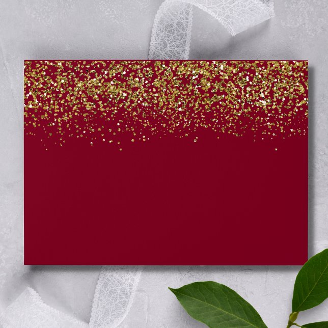 Modern Gold Glitter Burgundy Elegant 5x7 Envelope (Creator Uploaded)