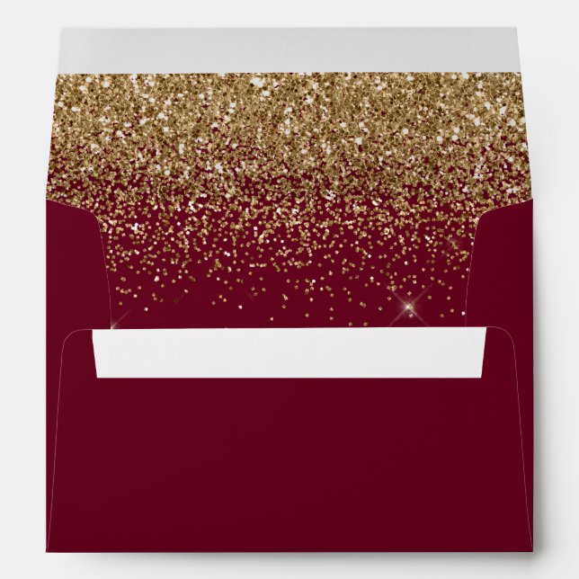 Modern Gold Glitter Burgundy Red Wedding Envelope (Back (Bottom))