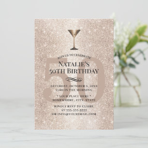 Modern Gold Glitter Cocktail Girl 50th Birthday Invitation