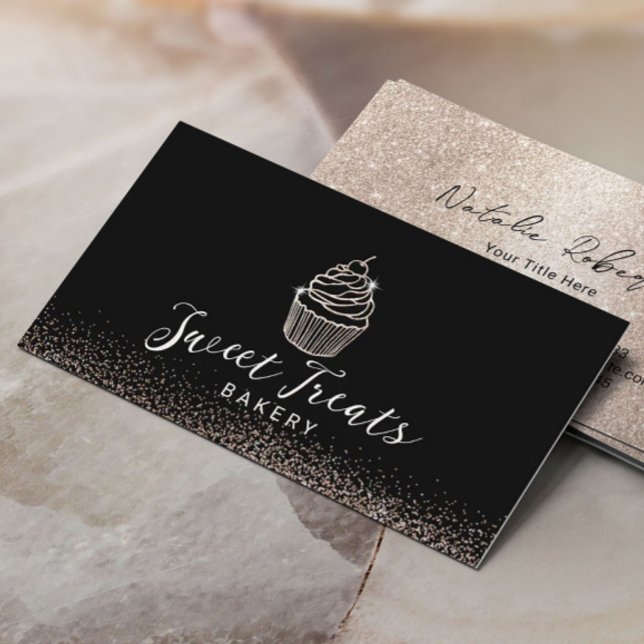 Modern Gold Glitter Cupcake Pastry Sweet Bakery  Business Card (Creator Uploaded)