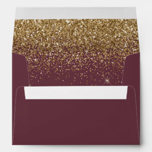 Modern Gold Glitter Dark Burgundy Wedding Envelope