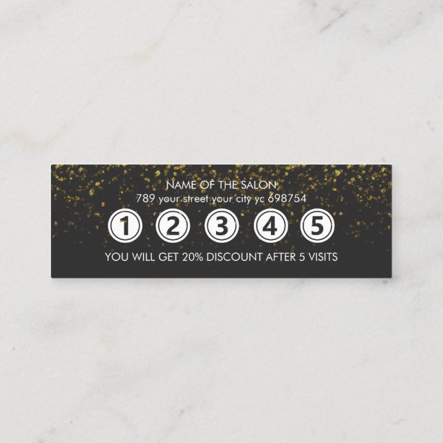 Modern Gold Glitter Elegant Beauty Salon Loyalty Card (Back)
