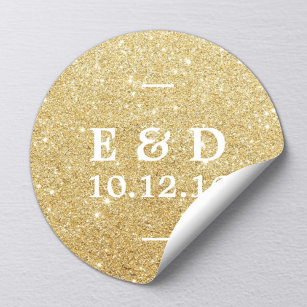 Modern Gold Glitter Elegant Wedding Favour Classic Round Sticker