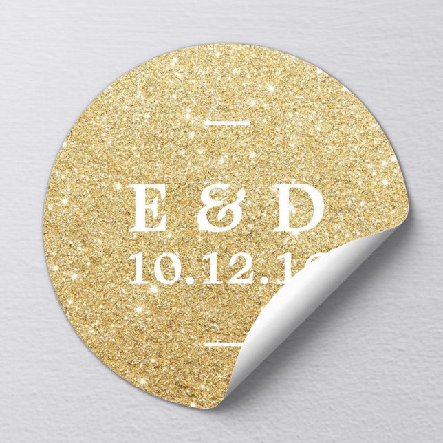 Modern Gold Glitter Elegant Wedding Favour Classic Round Sticker (Creator Uploaded)