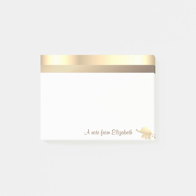 Modern  Gold Glitter  Elephant  -Personalised Post-it Notes (Front)
