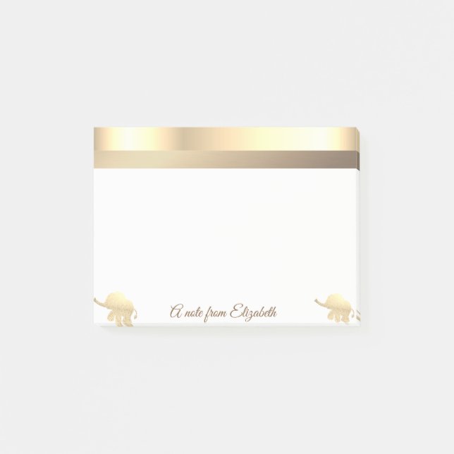 Modern  Gold Glitter  Elephants  -Personalised Post-it Notes (Front)