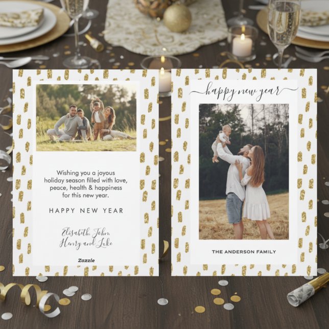 Modern Gold Glitter Family Photo New Year Holiday Card (Creator Uploaded)