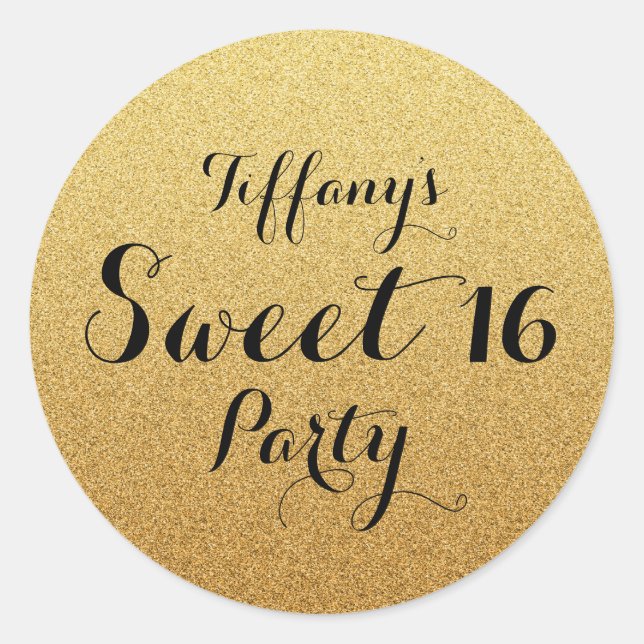 Modern Gold Glitter Faux Ombre Sweet 16 Sticker (Front)
