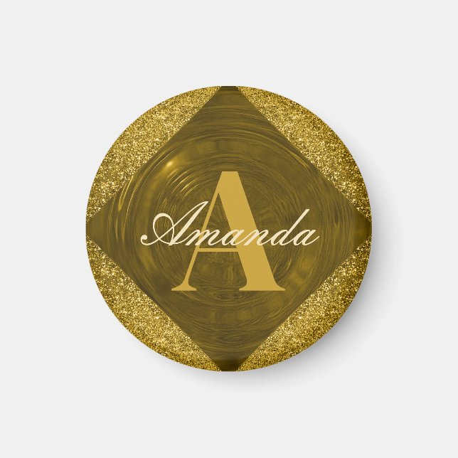 Modern Gold Glitter Girly Monogram Magnet (Front)