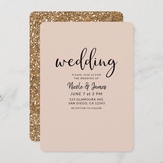 Modern Gold Glitter Glam ANY COLOR Wedding Invitation (Front/Back)
