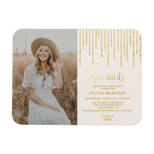 Modern Gold Glitter Grad Party Photo Invitation M Magnet