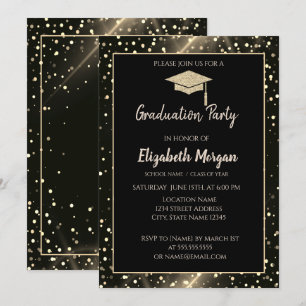 Modern Gold Glitter Graduation Cap,Polka Dots Invitation