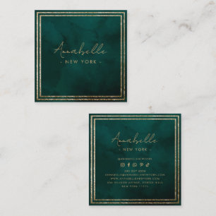 Modern Gold Glitter & Green Velvet Frame Minimal Square Business Card