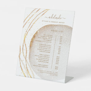 Modern Gold Glitter Hair Stylist Salon Price List Pedestal Sign
