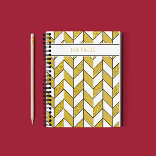 Modern Gold Glitter Herringbone Chevron Notebook