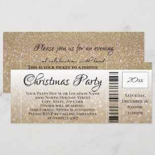 Modern Gold Glitter Holiday Christmas Party Ticket Invitation