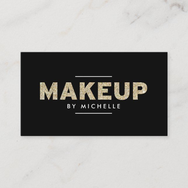 Modern Gold Glitter II Makeup Artist Business Card (Front)