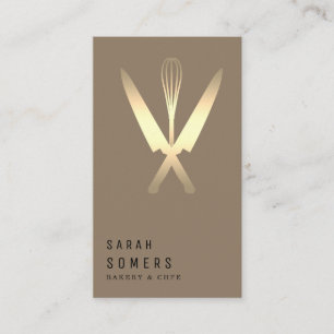 Modern Gold Glitter Knife & Whisk Bakery Business Card