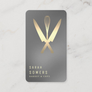 Modern Gold Glitter Knife & Whisk Bakery Business Card