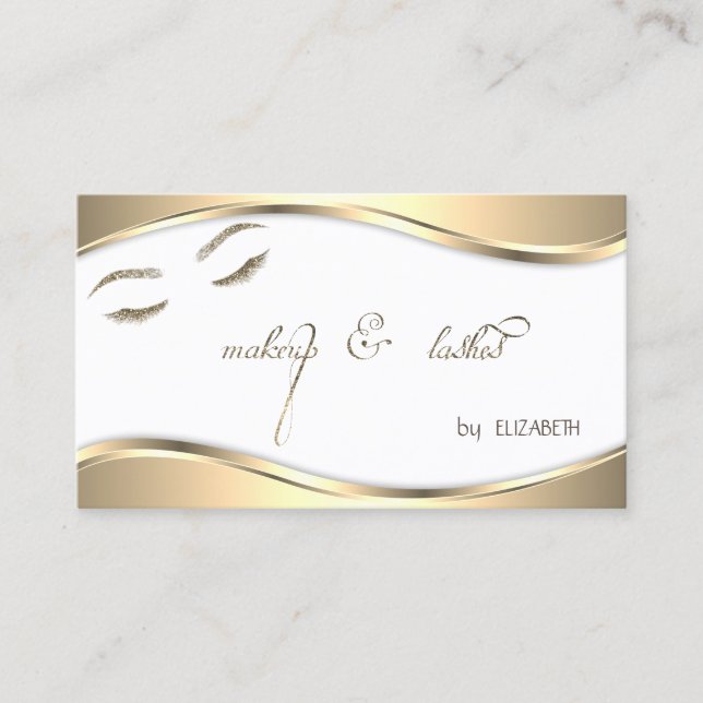 Modern, Gold Glitter Lashes Business Card (Front)