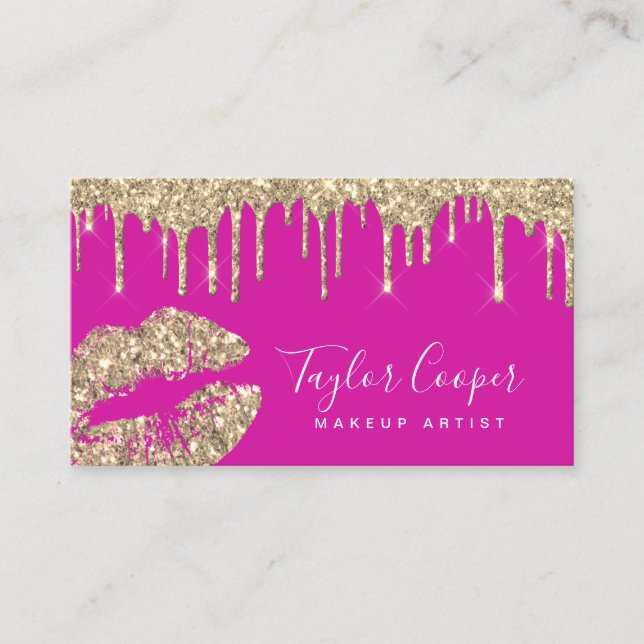 Modern gold glitter lips makeup artist  business  business card (Front)
