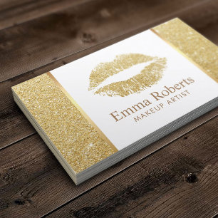 Modern Gold Glitter Lips Makeup Artist Salon Business Card