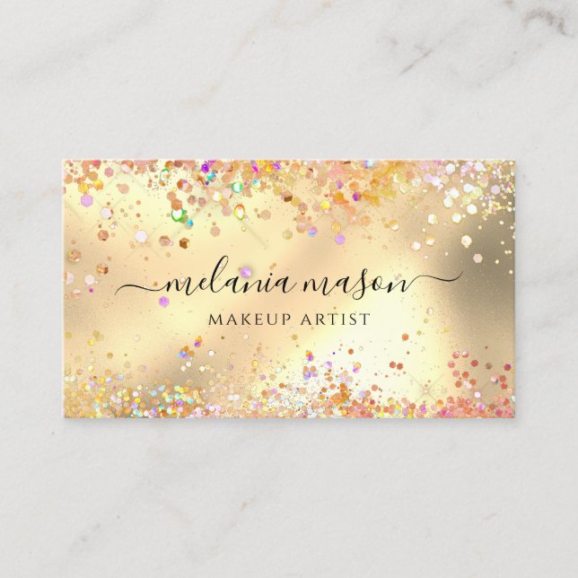 Modern Gold Glitter Makeup Artist Golden Business Card (Front)