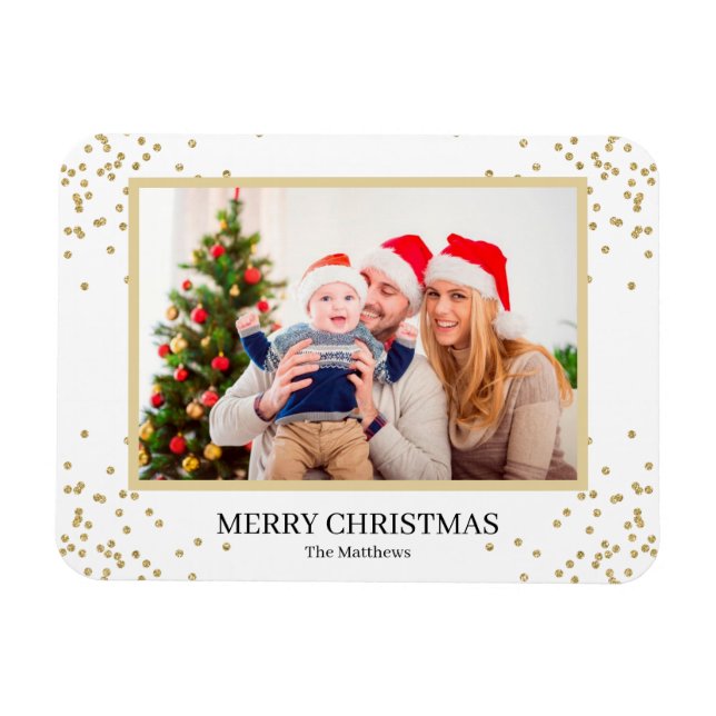 Modern Gold Glitter Merry Christmas Family Photo Magnet (Horizontal)