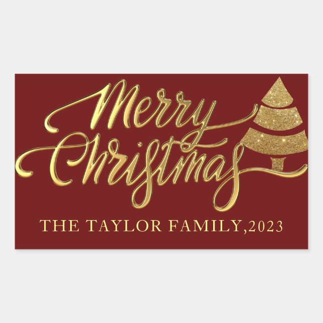 Modern Gold glitter Merry Christmas Holiday Gift  Rectangular Sticker (Front)