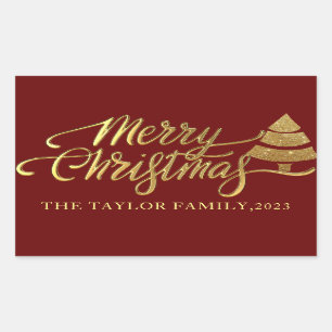 Modern Gold glitter Merry Christmas Holiday Gift Rectangular Sticker