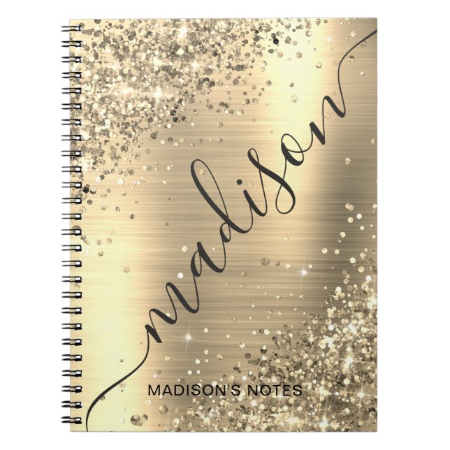 Modern Gold Glitter Metallic Monogram Script   Notebook (Front)