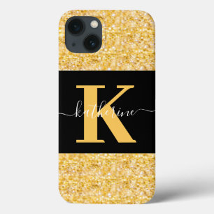 Modern Gold Glitter Monogram Case-Mate iPhone Ca 13 Case