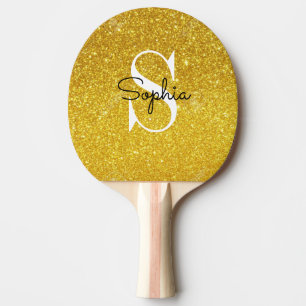 Modern Gold Glitter Monogram Personalised Name Ping Pong Paddle