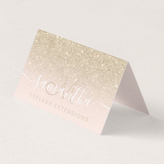 Modern gold glitter ombre blush eye aftercare business card (Front)
