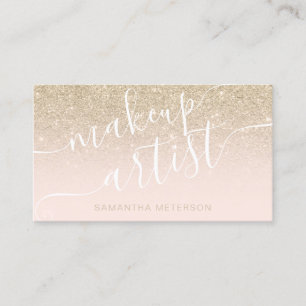 Modern gold glitter ombre blush makeup script business card