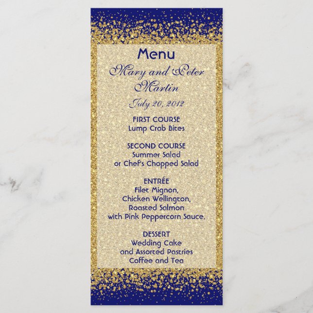 Modern Gold Glitter on Royal Blue Menu (Front)