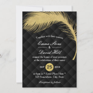 Modern Gold Glitter Peacock Feather Luxury Wedding Invitation
