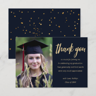 Modern Gold Glitter Personalised Photo Graduation Thank You Card