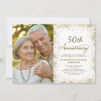Modern Gold Glitter Photo 50th Wedding Anniversary