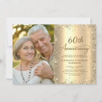 Modern Gold Glitter Photo 60th Wedding Anniversary