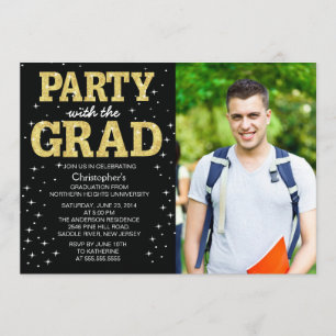 Modern Gold Glitter Photo Graduation Party Invite