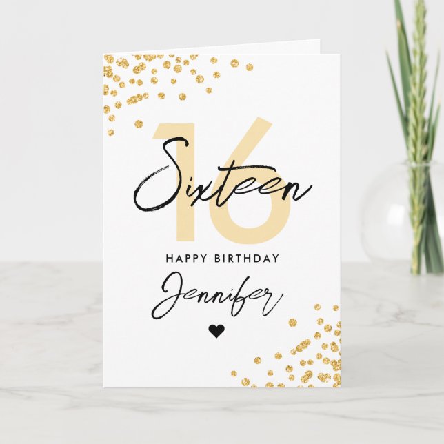 Modern Gold Glitter Photo Sweet 16 Birthday  Card (Front)