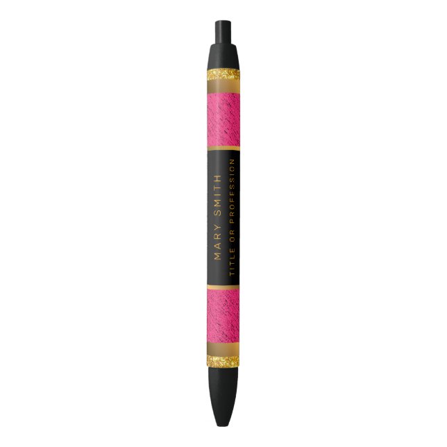 Modern Gold Glitter Pink Linen Blue Ink Pen (Front Vertical)