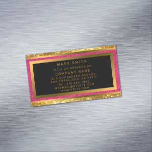 Modern Gold Glitter Pink Linen Magnetic Business Card