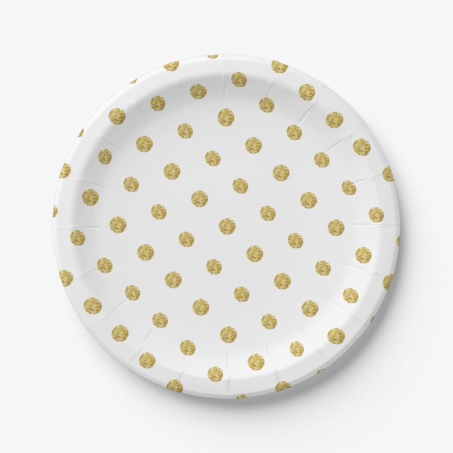 Modern Gold Glitter Polka Dots Elegant Paper Plate (Front)
