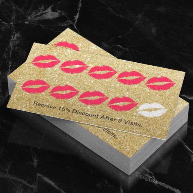 Modern Gold Glitter Red Lips Beauty Salon Loyalty Card (Creator Uploaded)