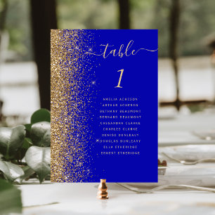 Modern Gold Glitter Royal Blue Wedding Table Number